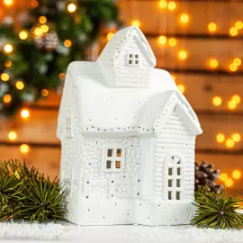 Set of decorative porcelain lamps "Gingerbread house and Christmas tree" 2 pcs